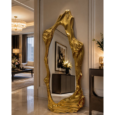 Sculptural Gold Full-Length Floor Mirror – 35.4" W x 78.7" H