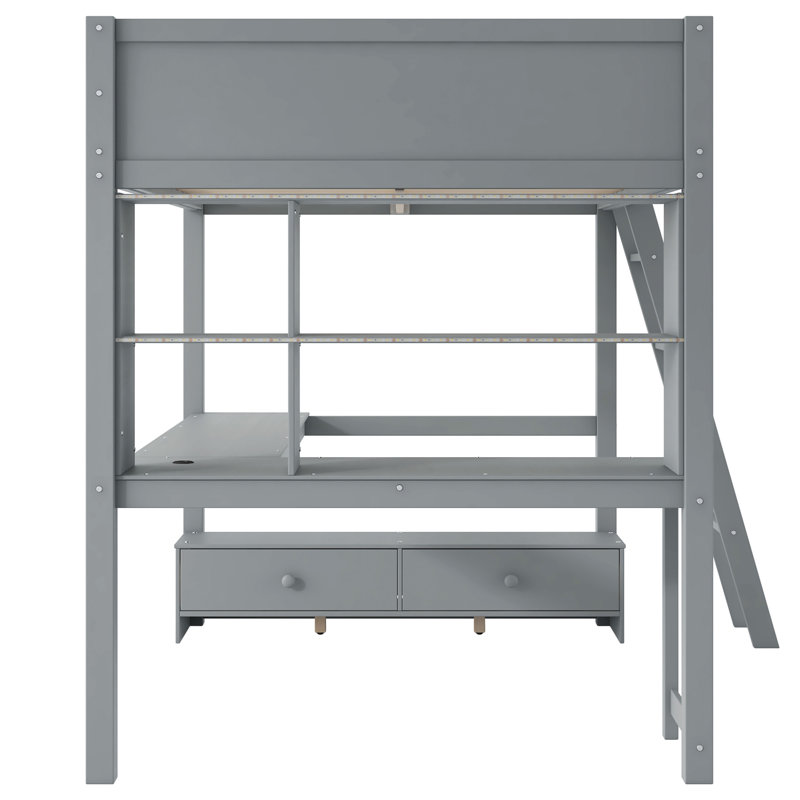 Lit mezzanine avec bureau en L, Gris