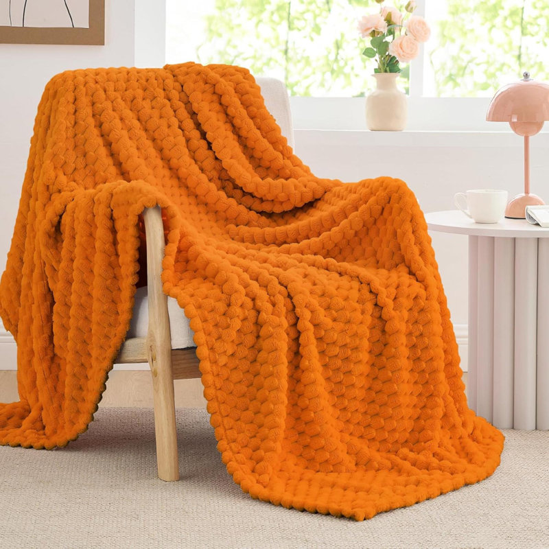 Jeté d'automne pour canapé et lit - couvertures décoratives en jacquard orange 3D, couverture en molleton moelleux doux et confortable, 50 x 60 pouces