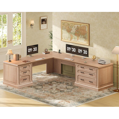 78.7" office desk Farmhouse Executive L Shaped Desk With 6 Drawers
