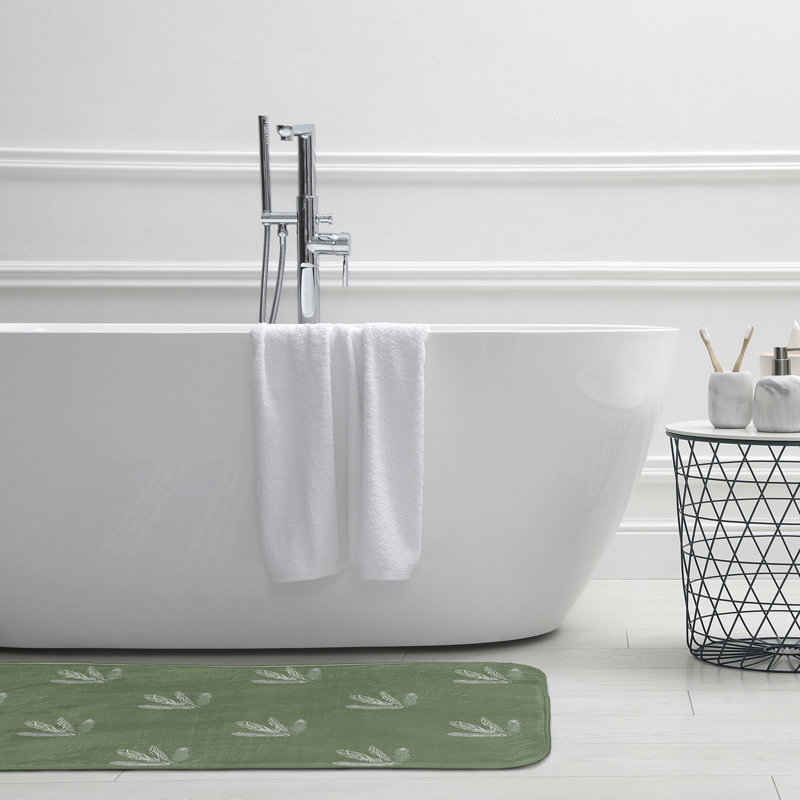 Tapis de bain à motif de plumes, L 17 po x L 24 po, Vert