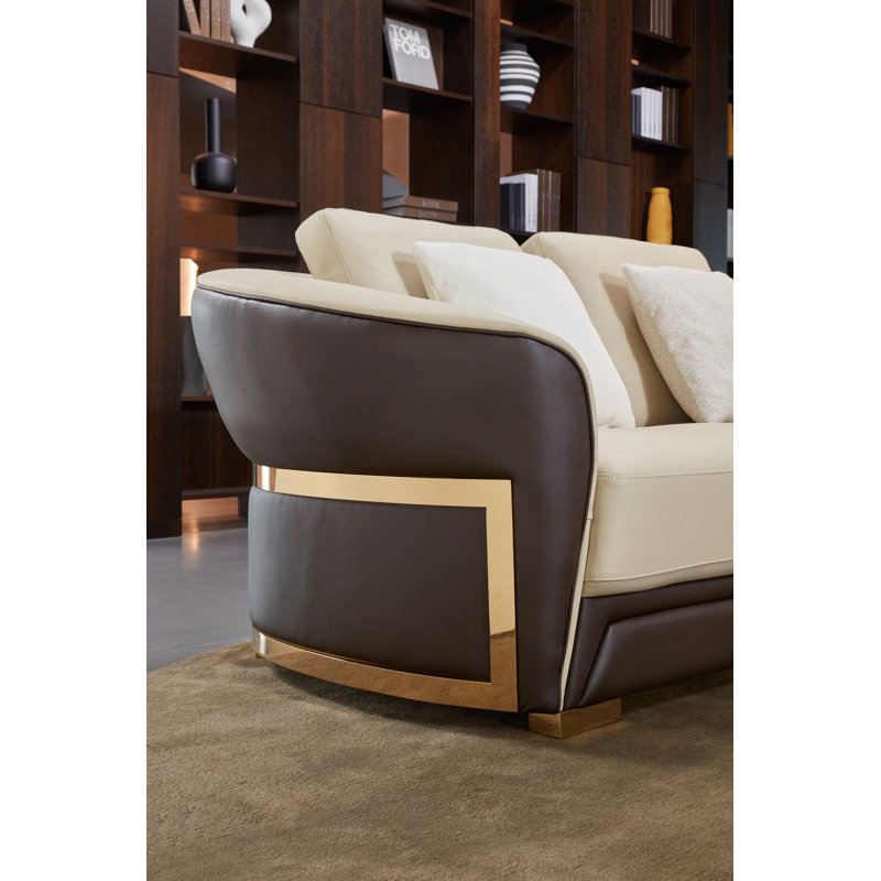 Sofa, Beige/Chocolate Genuine Leather