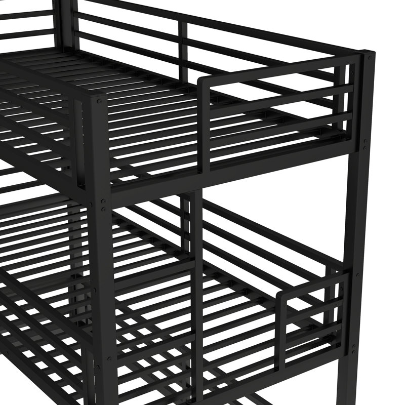 Lit superposé simple en métal simple TG avec garde-corps, système de lattes robuste et à réduction de bruit, caractéristiques de construction noires pour les maisons de vacances