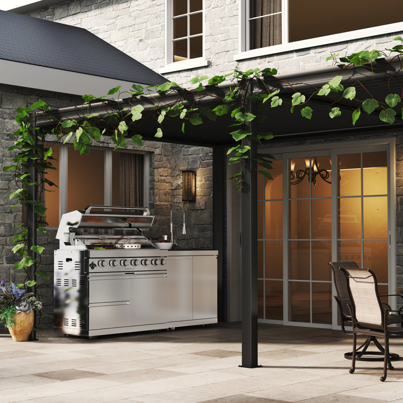 43" 6-Burner Gas Grill Outdoor Kitchen with Rotisserie, Granite & Storage