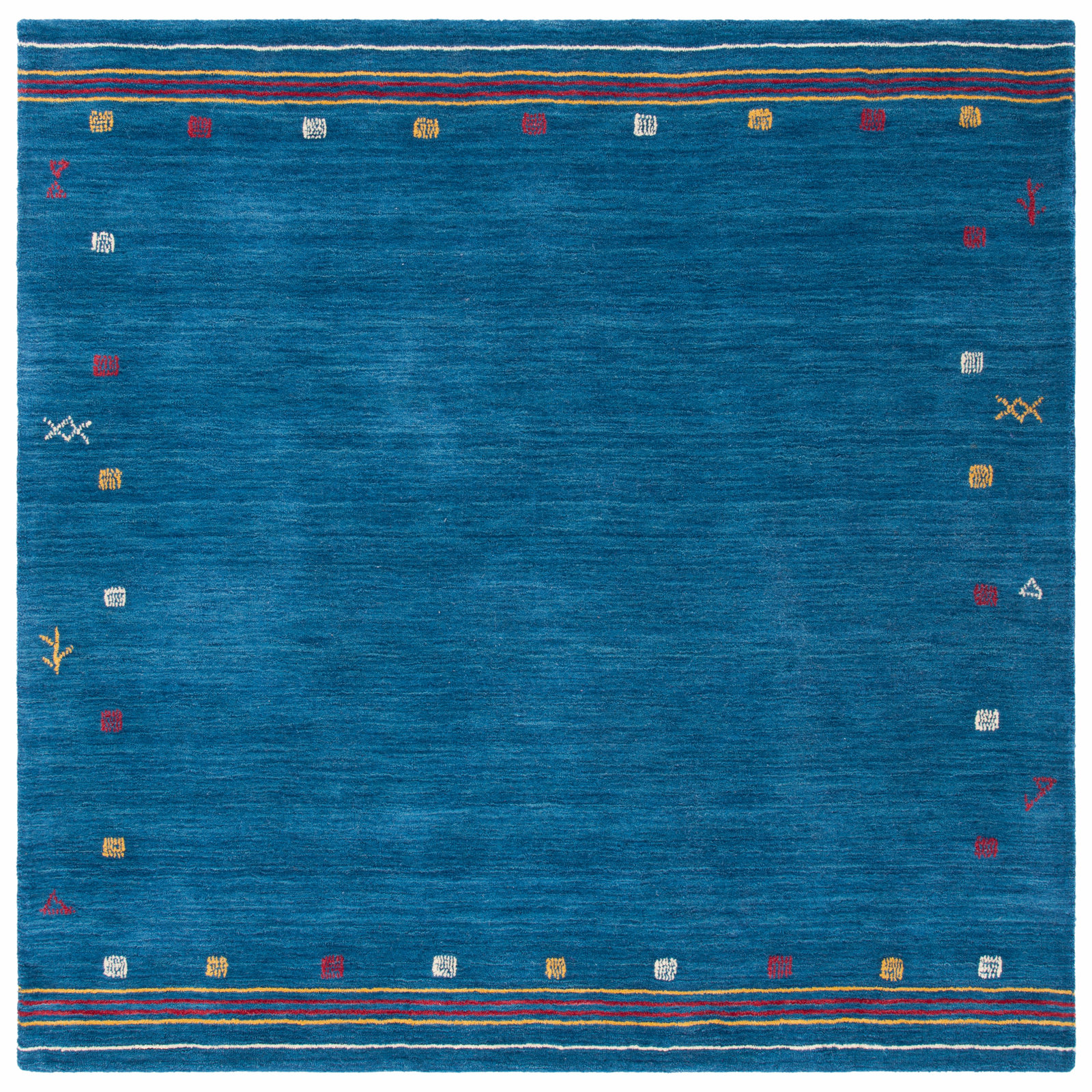 Danette Blue Southwestern Hand-Loomed Wool Rug, Square 6'