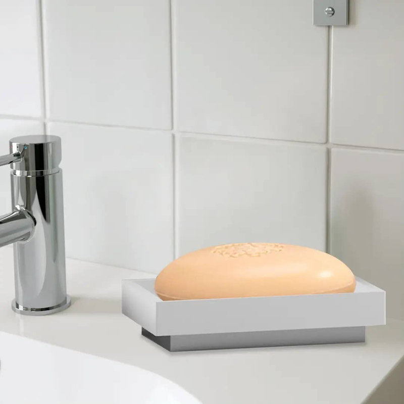 Oneita Soap Dish for Bathroom Counter,Shower & Kitchen | Ceramic/Metal Trim