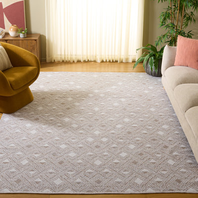 Tapis beige / ivoire à motif géométrique tissé à plat à la main Pasha