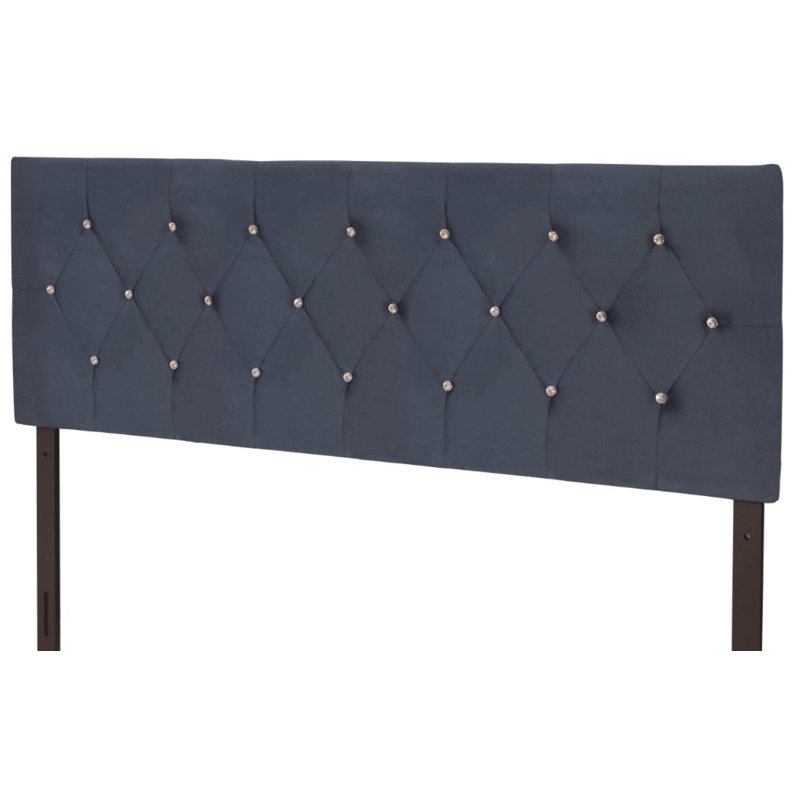 Ameer Velvet Upholstered Panel Headboard, Blue Velvet, Queen