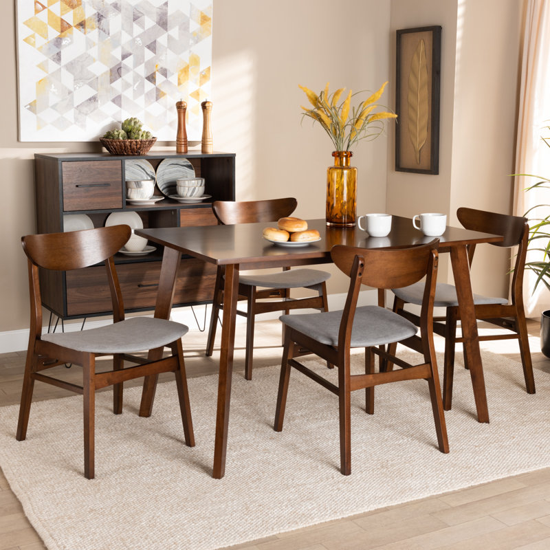 Chavone 4 - Person Solid Wood Solid Wood Top Four Leg Dining Set, Light Gray