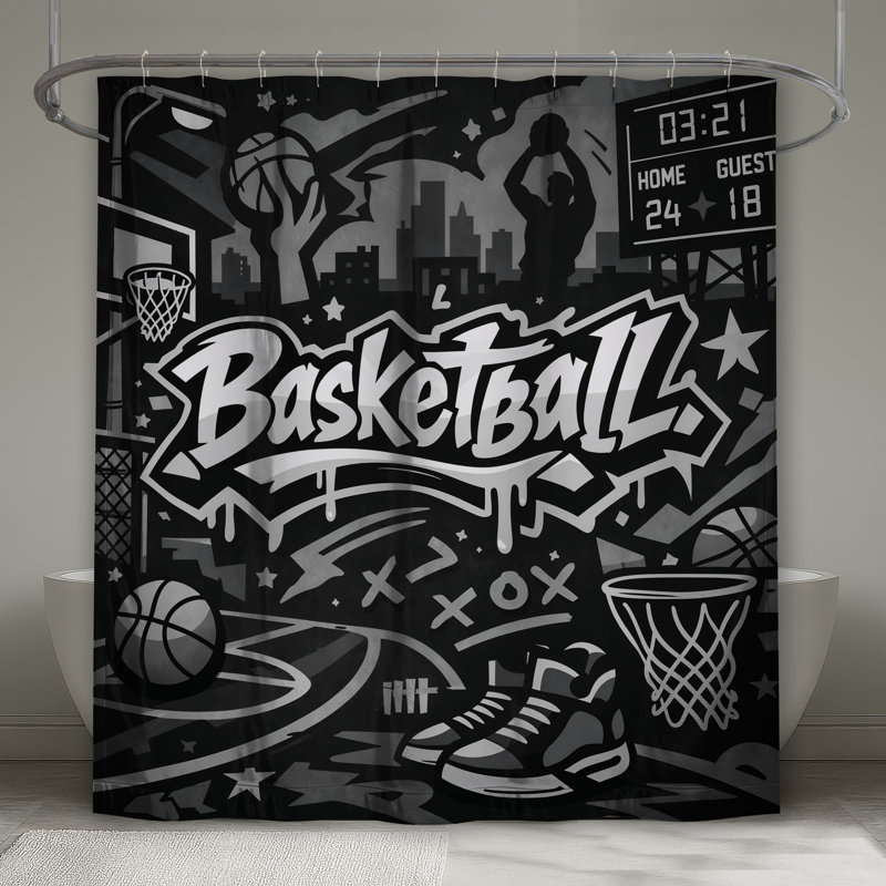 Rideaux de douche Basketball Graffiti Art Extra Long, L 70 po x H 93 po