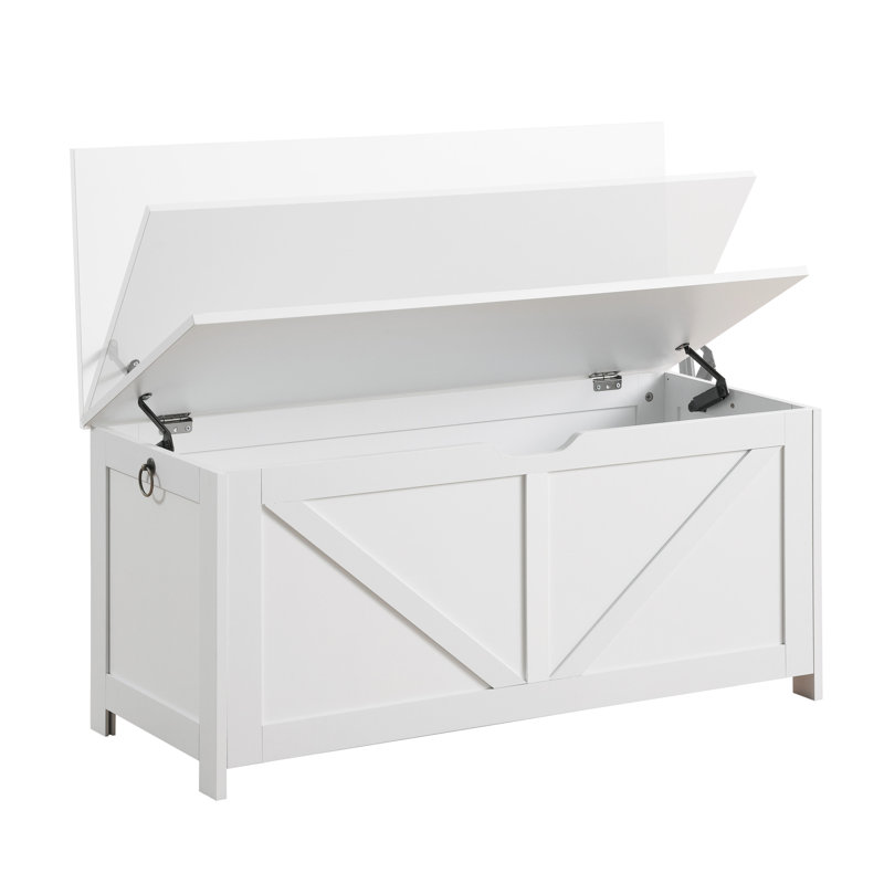 Coffre de rangement, banc de rangement, organisateur de coffre à jouets rétro, banc de rangement d'entrée avec 2 charnières, assemblage facile, blanc
