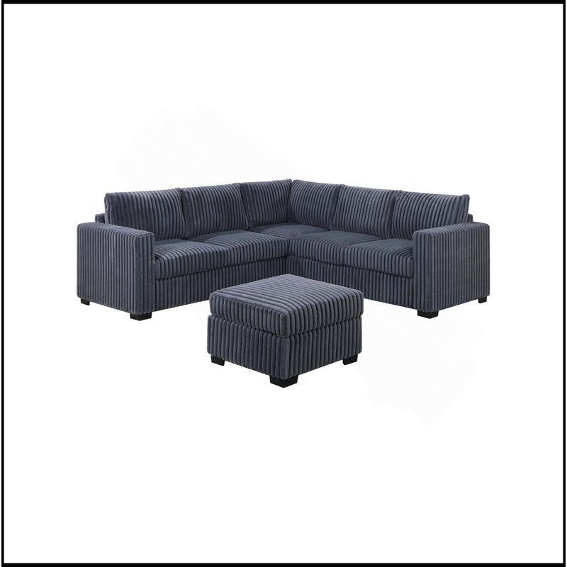 Magnifique ensemble de conversation modulaire 4 pièces avec repose-pieds gris foncé, Gris foncé