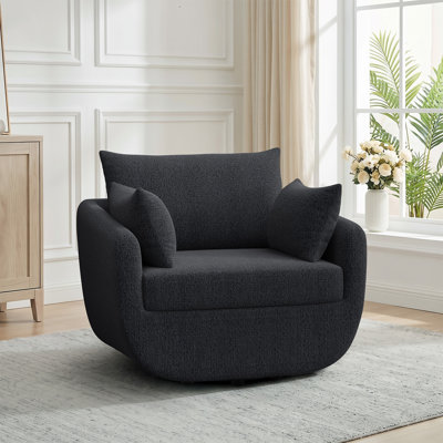 40" W Modern Soft Boucel Upholstered Swivel Barrel Chair With Removable Cushion & 2 Pillows