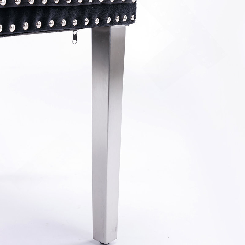 Chaise en velours moelleux avec garniture cloutée, Noir, Argent argent