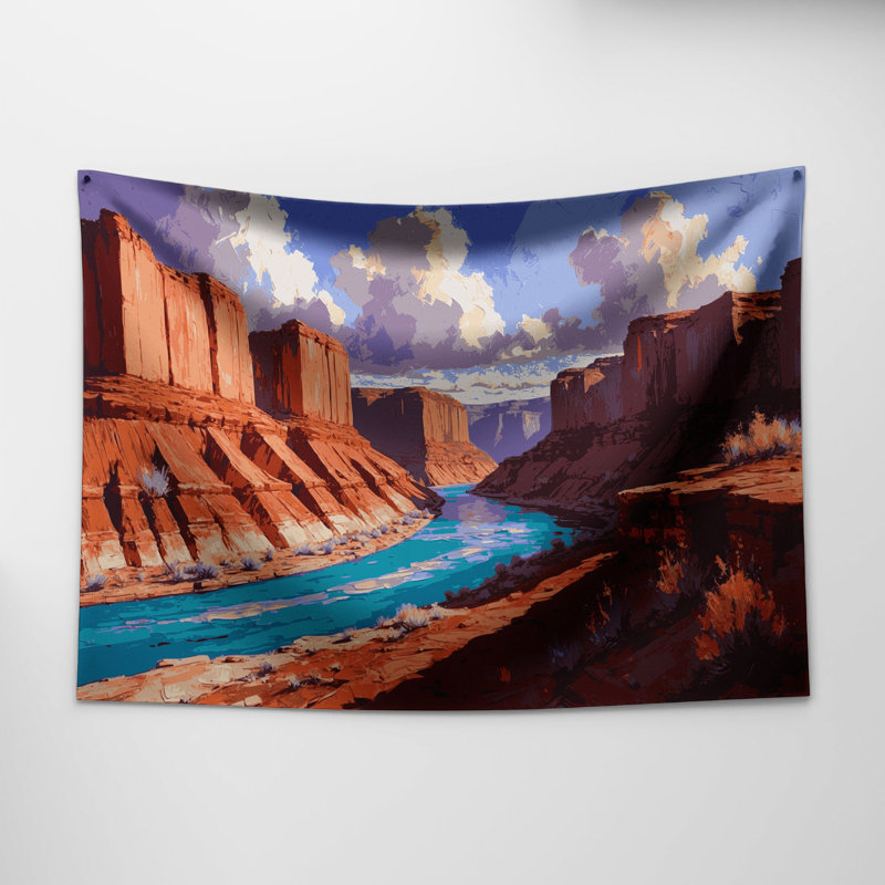 Tapisserie murale de canyon fluvial des paysages du Sud-Ouest, 68 po x 80 po