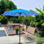 Parasol de jardin de 9 pi avec motif bleu, forme ronde, mât en acier de 1,49 po de diamètre, 6 nervures, système à manivelle, inclinaison à bouton-poussoir, évent pour stabilité, eau et glace extérieure - bleu, auvent, haut-131141276