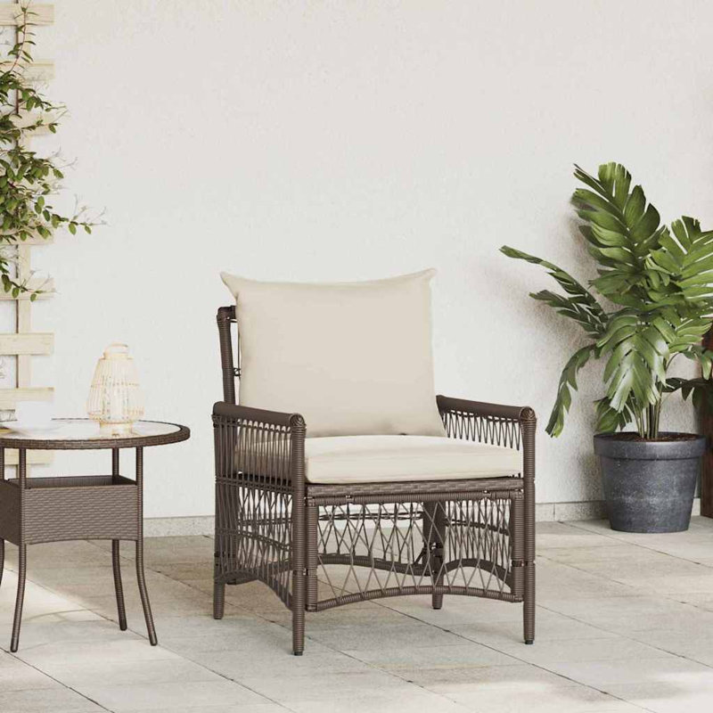 Outdoor Patio Dining Chair with Cushion, Beige, Brown