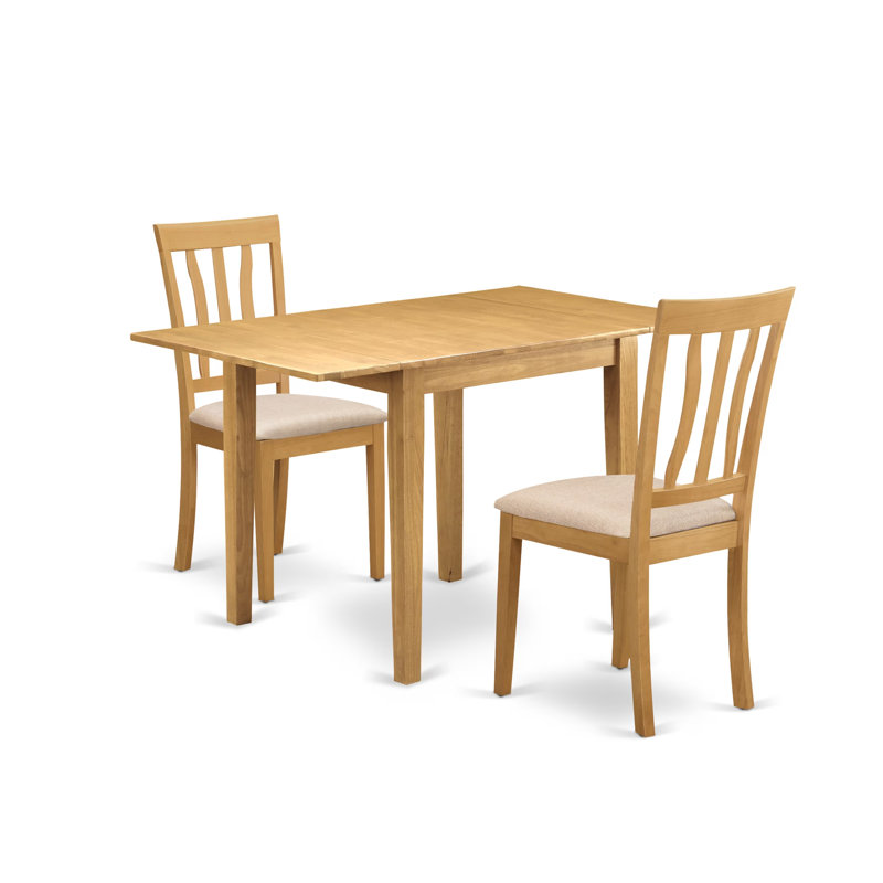 Solid Wood Top-Dining Room Set,  3 Pieces: 1 Table, 2 Chairs, Natural Brown Oak, Linen Fabric