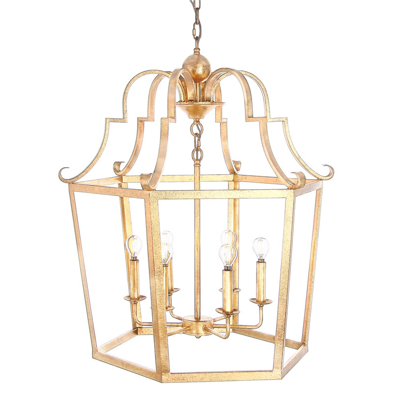 Gomez 6 - Light Lantern Geometric Chandelier, Gold Leaf