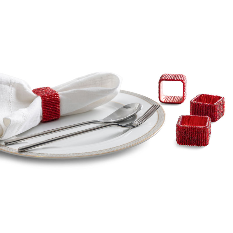 Rond de serviette classique classique rouge, ensemble de 4, Rouge