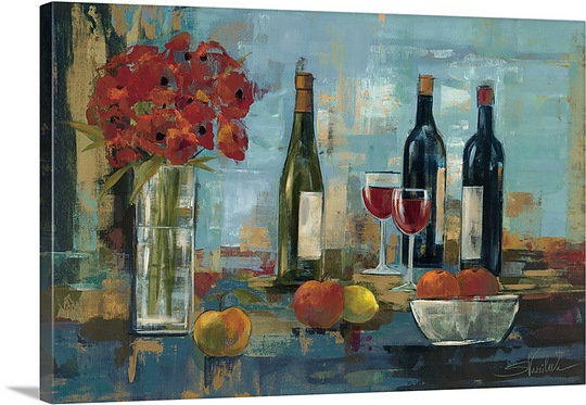 'Fruit and Wine' by Yoakum Painting Print on Canvas Fleur De Lis Living 