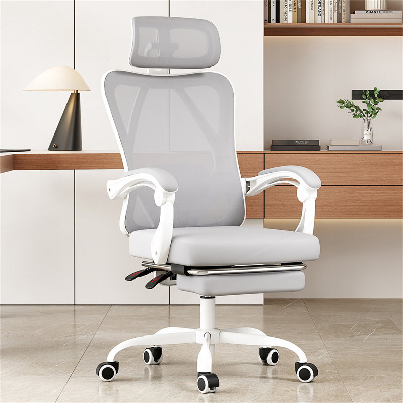 Ergonomic Office Chair With Footrest, Mesh Office Desk Chair With Headrest, High Back Computer Chair With Adjustable Lumbar Support For Home Office Study Room Bedroom