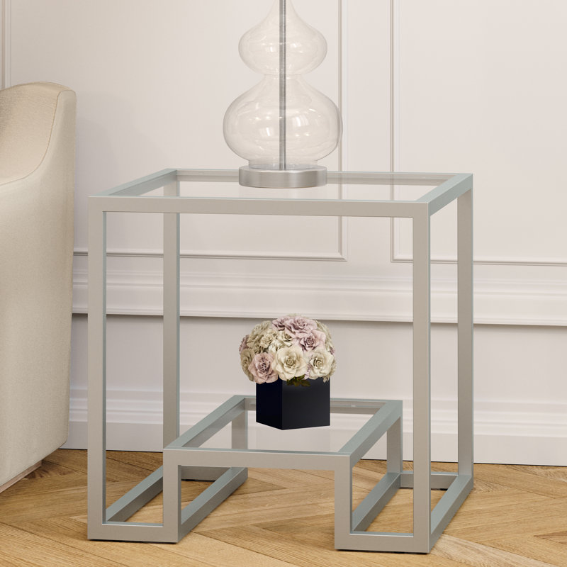 Glass Top Frame End Table, Silver