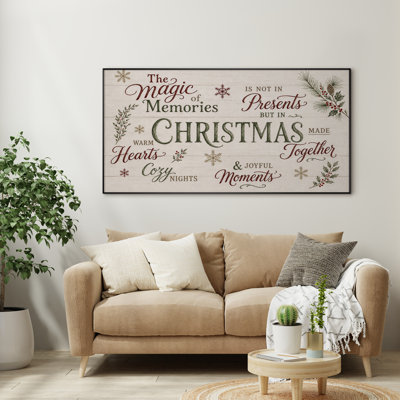 Très grand art mural imprimé sur tissu - Décoration de Noël traditionnelle typographique de Noël rouge - «Assemblage requis du cadre (cadre non fini)»