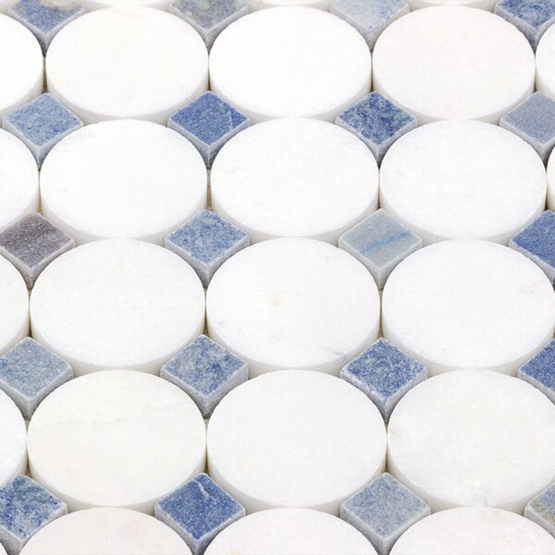 Kinetic 1x2 Circles Polished Thassos and Carrara Marble Mosaic Tile