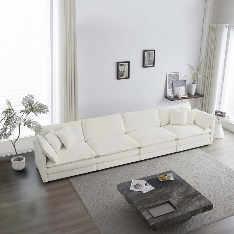 Canapé 4 places en chenille confortable, Blanc