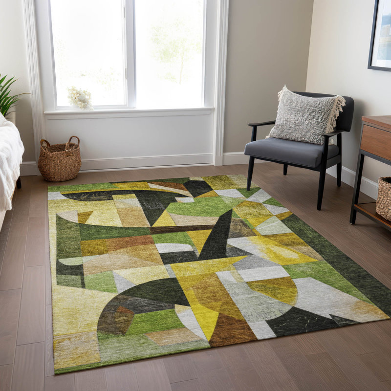 Tapis vert intérieur / extérieur lavable à la machine Xhevrie, Rectangulaire 8 pi x 10 pi