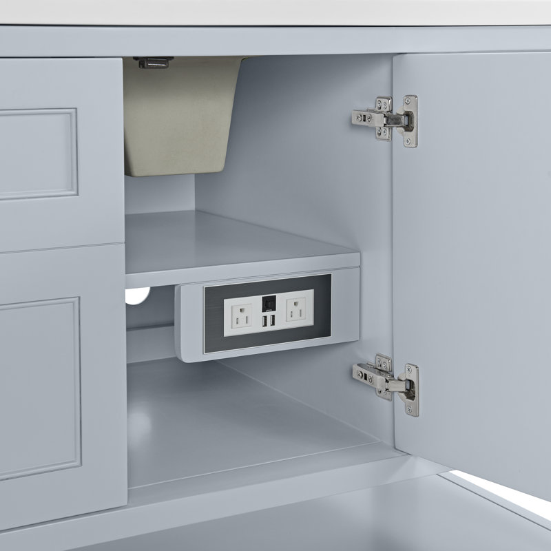 Breckenridge 60"W Single Vanity W/ Freepower Wireless Charger, Serenity Blue, Eternal Jasmine Pearl