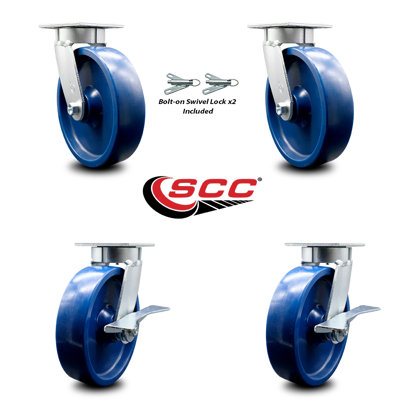 Kingpinless Solid Poly Wheel Caster Set 2 Swivel Locks 2 Brakes SCC