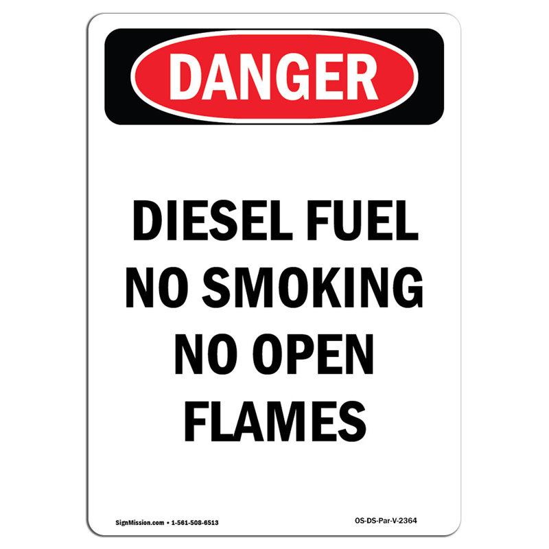 Panneau «gasoil», non-fumeur, flammes nues, H 18 po x l 12 po x P 0,1 po