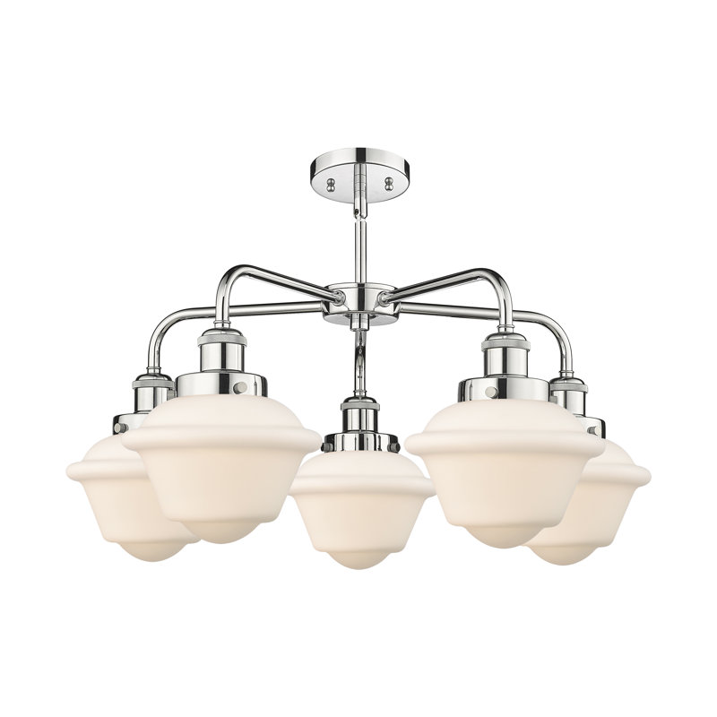Grourke 5 - Light Glass Dimmable Chandelier, Matte White, Polished Chrome