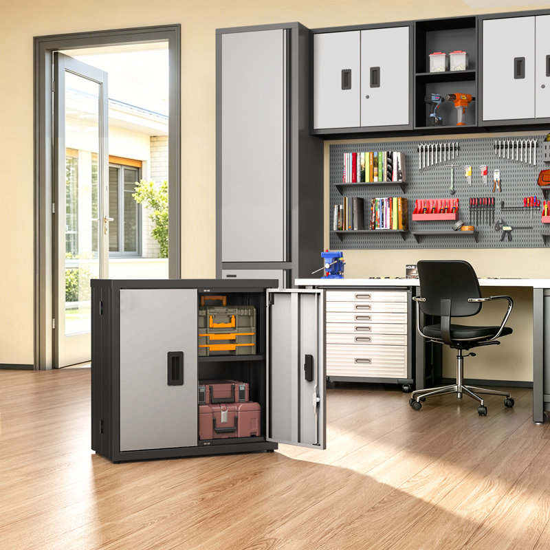 Metal Tool Garage Storage Cabinet With 2 Doors And Lock