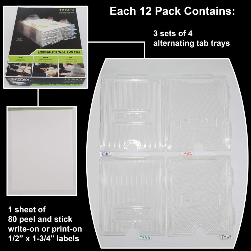 File Organizers - Letter Size, Stackable Trays For Desk - For Office Files, Mail, Documents - 12 Pack, Clear