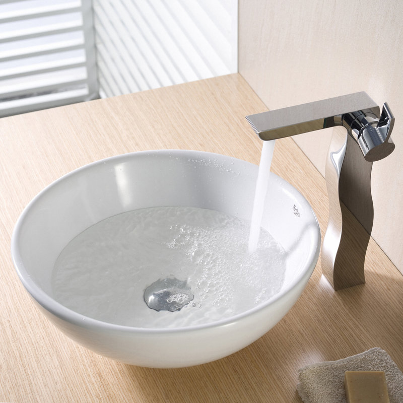 Lavabo de salle de bain vasque circulaire en céramique, Nickel satiné