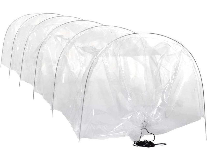 PE Greenhouse Grow Tunnel 3m Transparent Polytunnel Cloche with Galvanised Hoops Frost Pest Protection for Vegetables Plants Seedlings 300x45x45cm