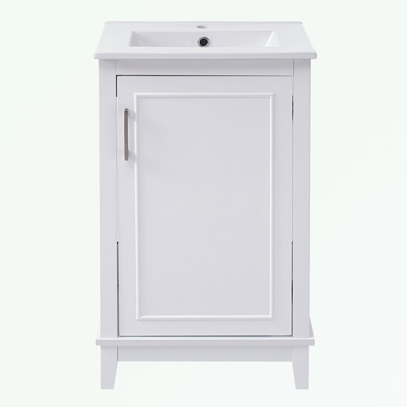 Petit meuble-lavabo moderne avec lavabo en céramique et 1 porte à fermeture douce, Blanc