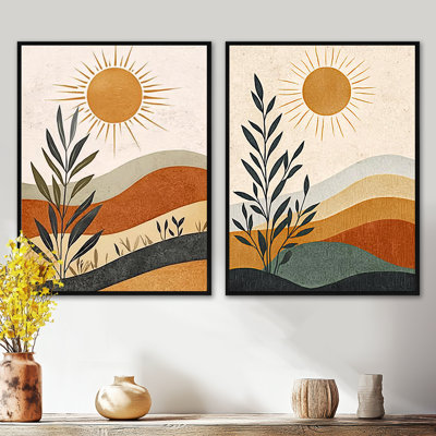 Orange And Black Bold Desert Retreat - Botanicals Framed 2 Piece Wall Art