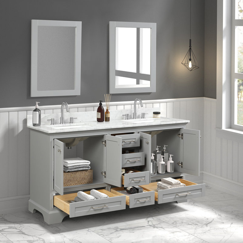 Meuble-lavabo double 61 avec comptoir 61, Gris