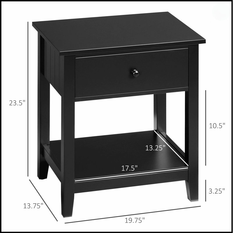 Table de bout à 2 niveaux avec tiroir et tablette de rangement - Table d'appoint moderne pour chambre à coucher / salon, Noir