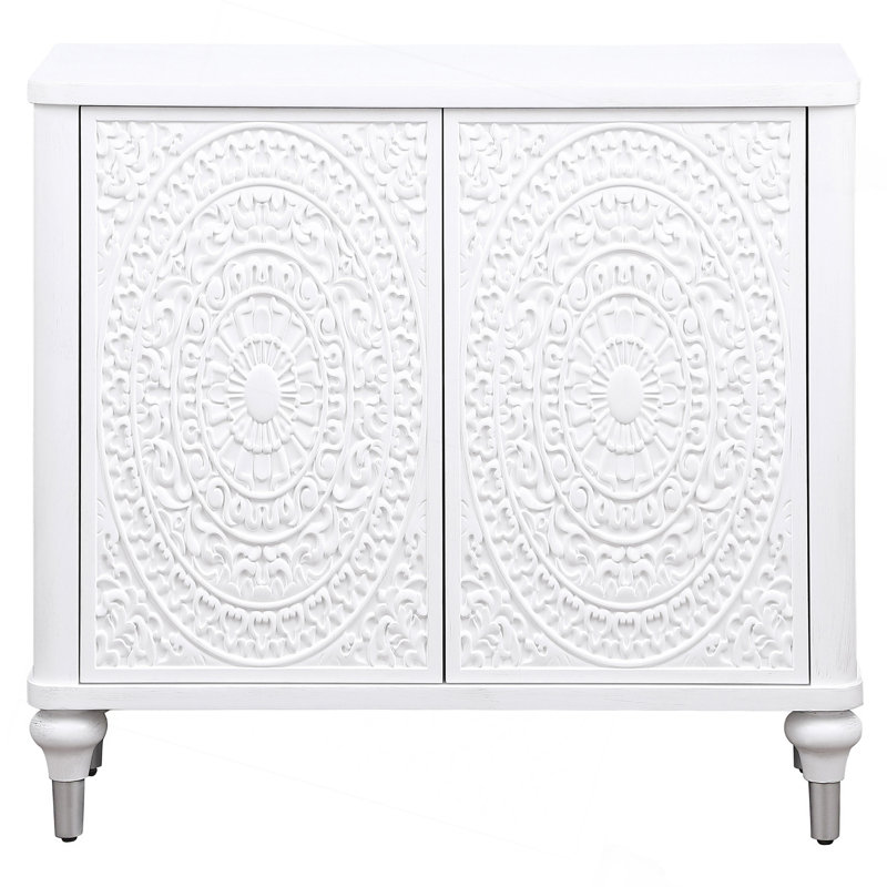Angus White 2-Door Mandala Accent Cabinet Distressed