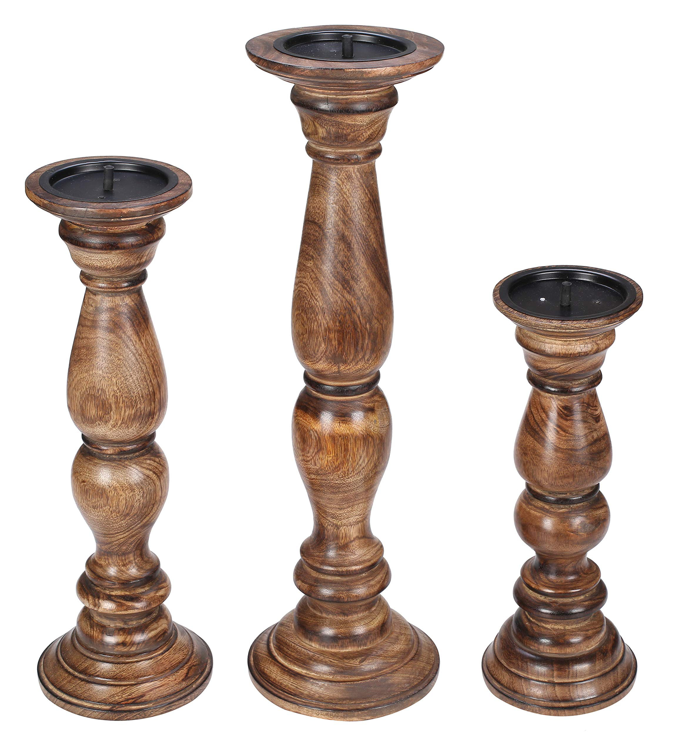 One Allium Way® Farmhouse Wood Pillar Candle Holder Set Of 3 – Rustic ...