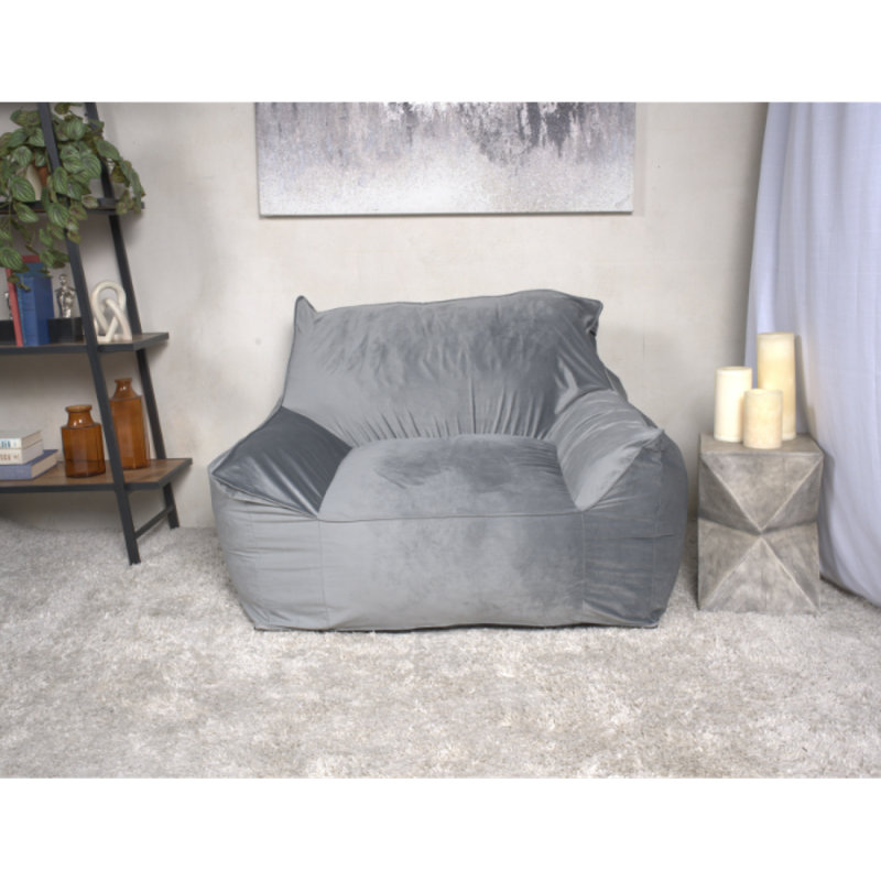 Allea Velveteen Bean Bag Chair With Armrests, Gray