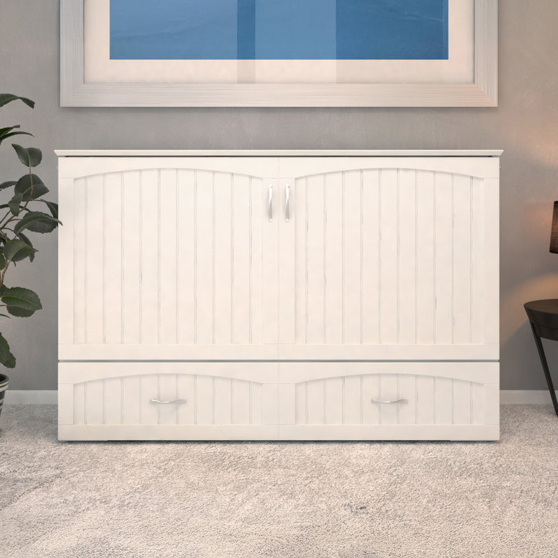Fabiano Storage Murphy Bed with 6" Mattress, Storage and Built-in Charger, White, Queen
