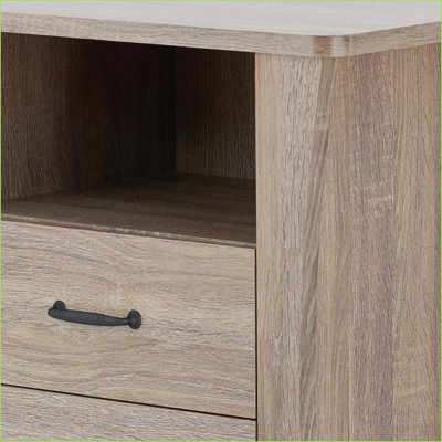 Grey 2-Drawer Nightstand with Open Shelf – Modern Bedroom Storage