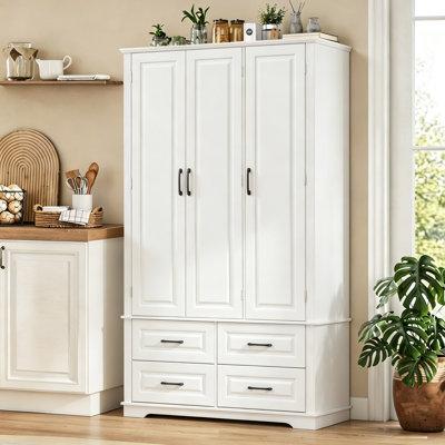 Modern 72"Tall Kitchen Pantry with 3 Pull Out Tray,Pantry Storage Cabinet with 3 Doors and 4 Drawers for Kitchen Dining Room