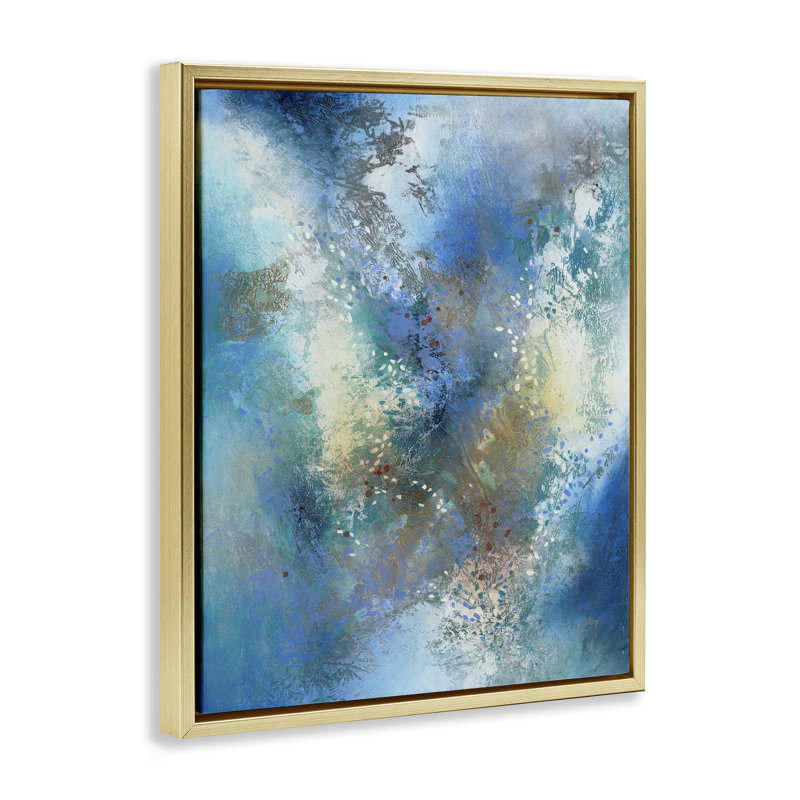 Fluid Blue Abstraction  Canvas Wall Art by K. Nari, Metallic Gold Floater Frame, 21" H x 17" W x 1.7" D